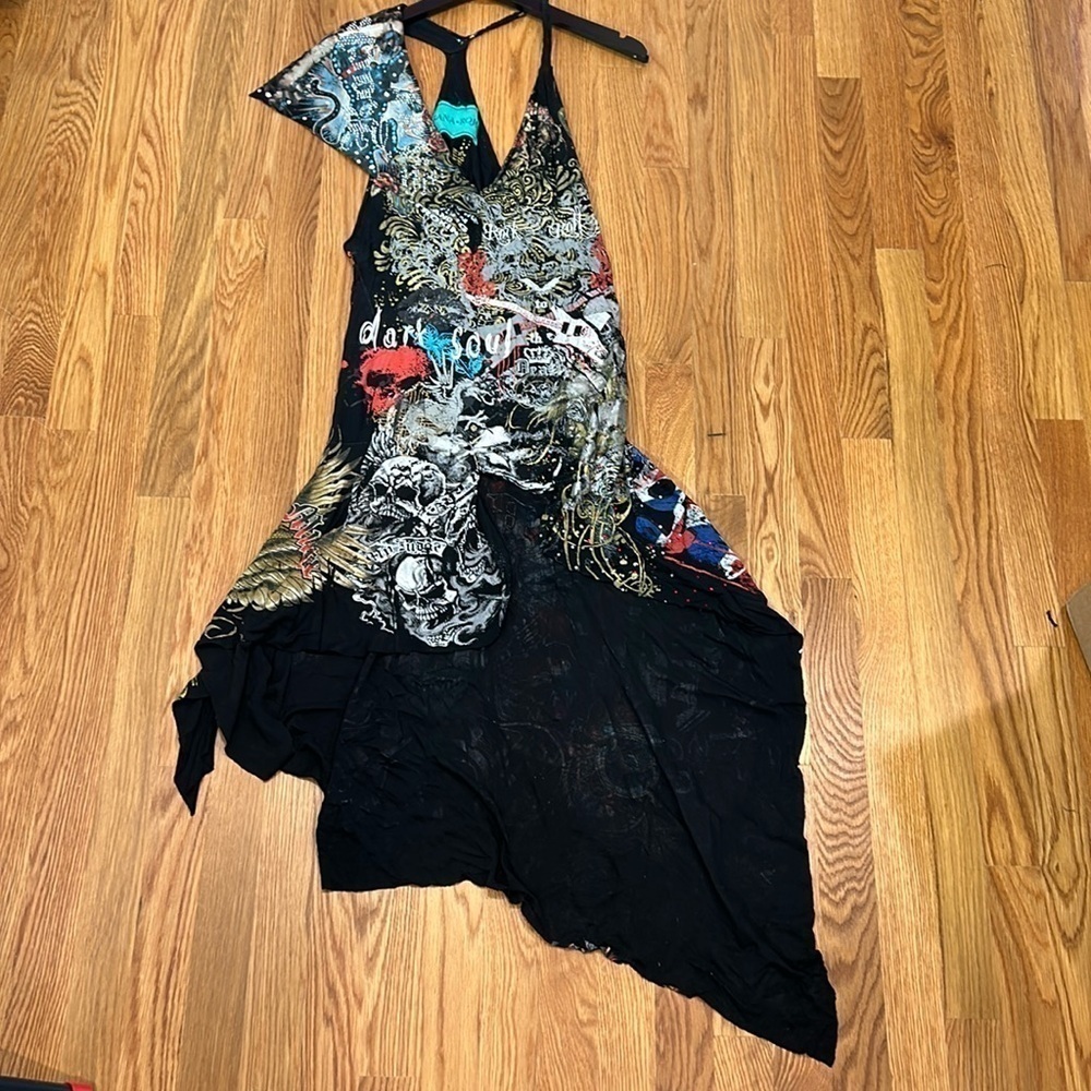 Vintage Rana Rojo custom rock & roll moto high low midi dress size small 4 black